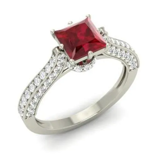 435 Carats Princess Cut Ruby With Round Natural Earth Mined Diamonds Ring White Gold GB Rings 435 Carats Princess Cut Ruby With Round Natural Earth Mined Diamonds Ring White Gold GB Rings