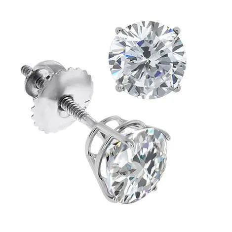 4ct Solitaire Round Natural Earth Mined Diamond Earrings GB Earrings