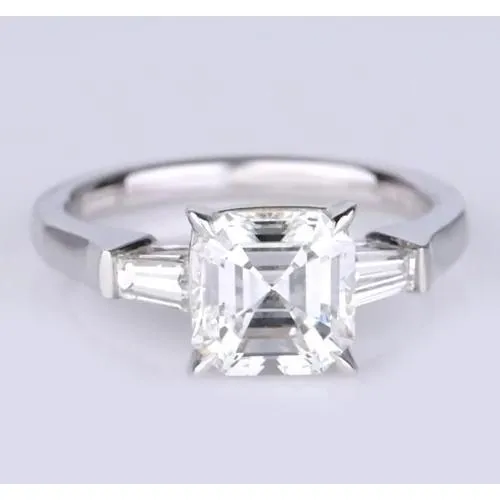 Asscher Cut And Baguettes Real Natural Earth Mined Diamond Ring Three Stone 250 Carats New GB Rings Asscher Cut And Baguettes Real Natural Earth Mined Diamond Ring Three Stone 250 Carats New GB Rings