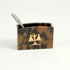 Bey Berk Bracelets Legal Tiger Eye Marble Pen Cup With Gold Plated Accents Bey Berk Bracelets Legal Tiger Eye Marble Pen Cup With Gold Plated Accents