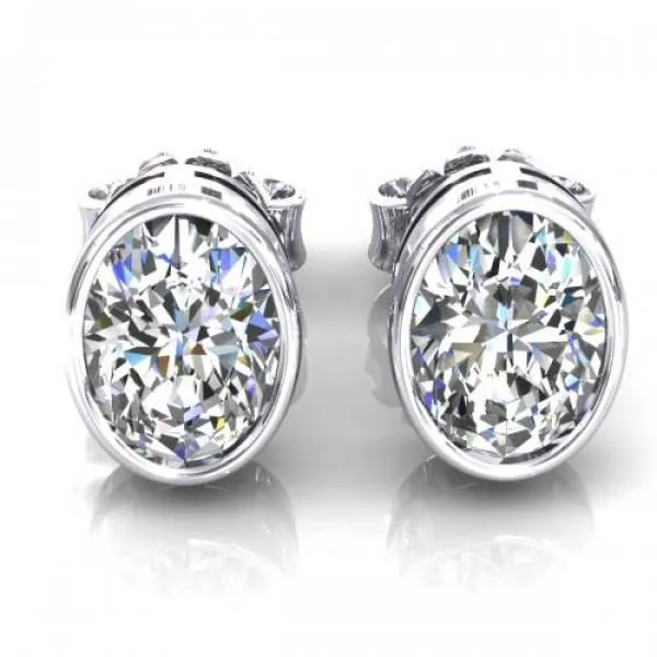 Bezel Set Oval Cut Natural Earth Mined Diamond 25 Carats Women Studs Earring White Gold GB Earrings Bezel Set Oval Cut Natural Earth Mined Diamond 25 Carats Women Studs Earring White Gold GB Earrings