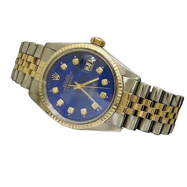 Blue Diamond Dial Fluted Bezel Rolex Datejust TwoTone Ss Gold QUICK SET GB Rings Blue Diamond Dial Fluted Bezel Rolex Datejust TwoTone Ss Gold QUICK SET GB Rings