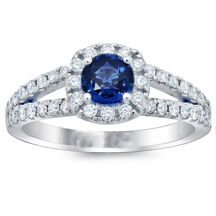 Blue Sapphire Natural Earth Mined Diamonds Round 350 Carats Jewelry Halo Gemstone Ring GB Rings Blue Sapphire Natural Earth Mined Diamonds Round 350 Carats Jewelry Halo Gemstone Ring GB Rings
