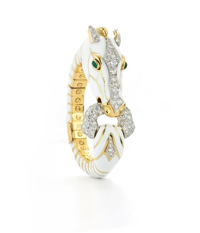 Bracelets David Webb Workshop Horse Bracelet White Enamel