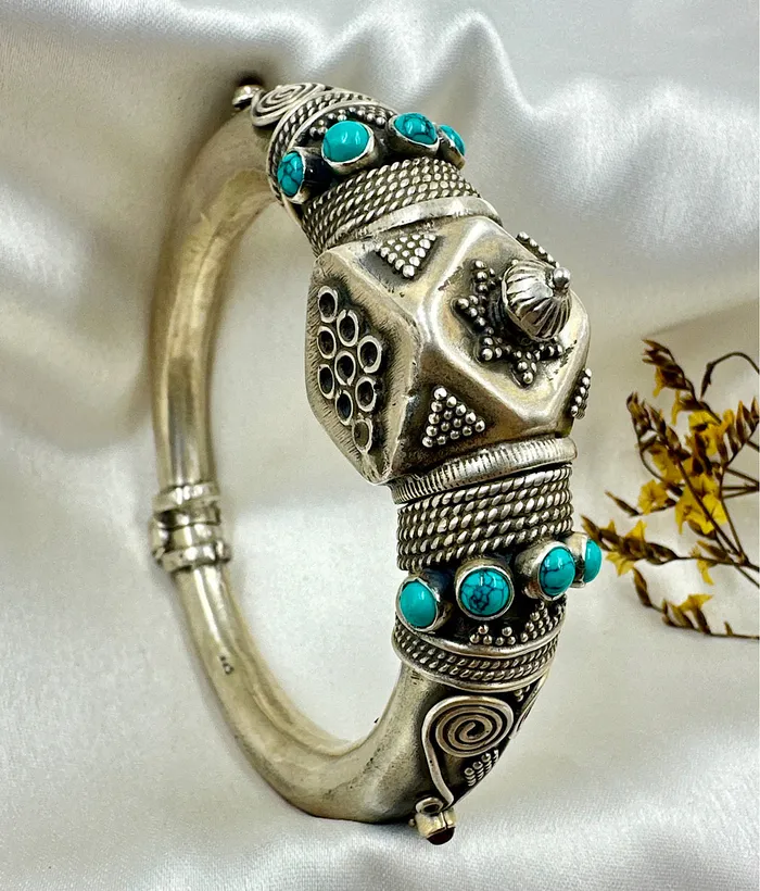 Bracelets The Turquoise Antique Silver Openable Bracelet Size 26 Jaipur