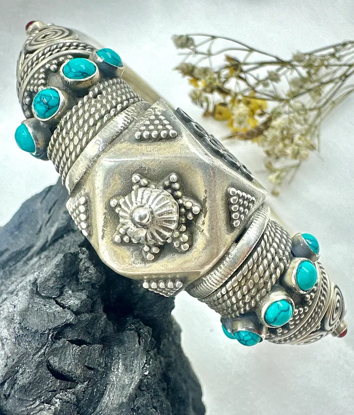 Bracelets The Turquoise Antique Silver Openable Bracelet Size 26 Jaipur