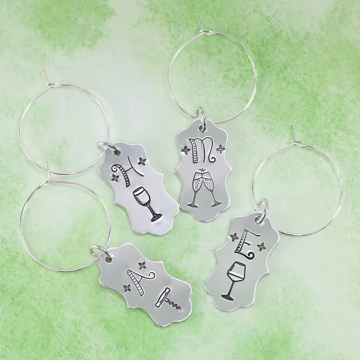 Charm Necklaces ES Wine Charm Rings Silver Color Pack of 20
