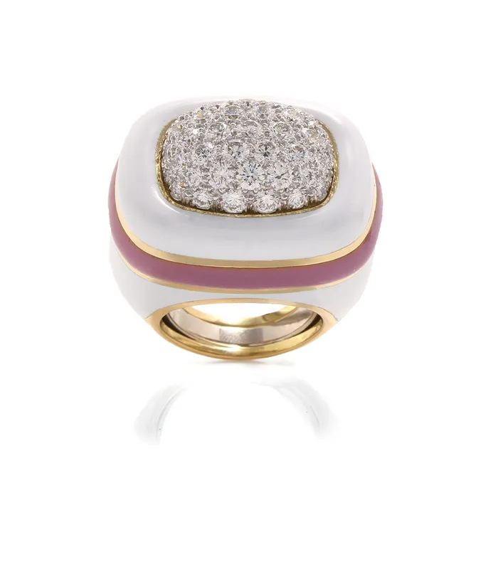 David Webb Rings Cabana Ring White and Pink Enamel