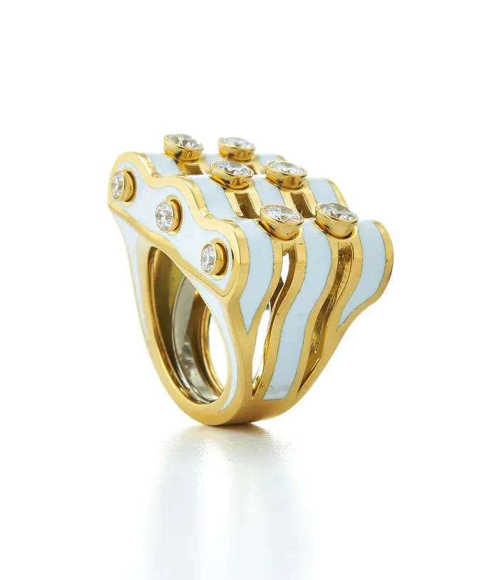 David Webb Workshop Rings Wave Ring White Enamel