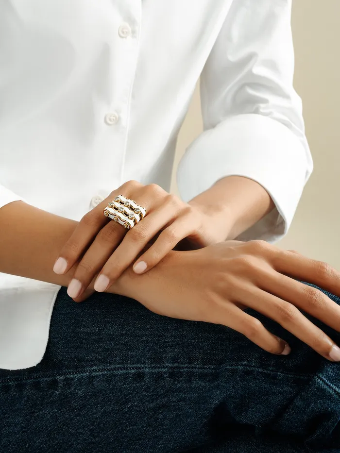 David Webb Workshop Rings Wave Ring White Enamel