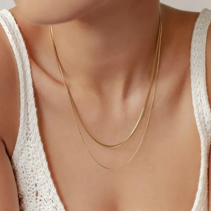 Delicate Layered Necklace Snake Chain Gold Hey Happiness Necklaces Delicate Layered Necklace Snake Chain Gold Hey Happiness Necklaces