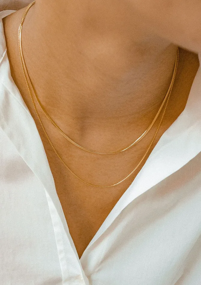Delicate Layered Necklace Snake Chain Gold Hey Happiness Necklaces Delicate Layered Necklace Snake Chain Gold Hey Happiness Necklaces