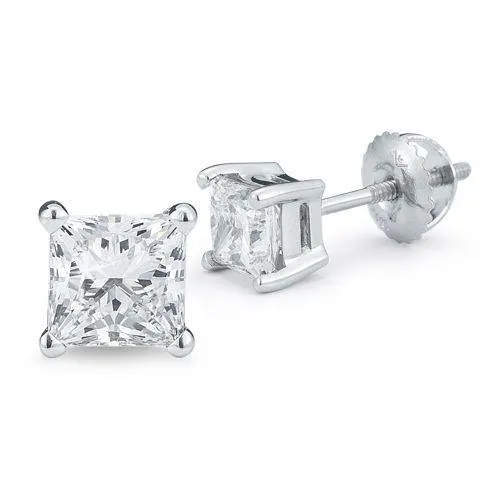 Earrings 350 Ct Princess Cut Natural Earth Mined Diamond Stud Earrings 14K White Gold GB Earrings 350 Ct Princess Cut Natural Earth Mined Diamond Stud Earrings 14K White Gold GB