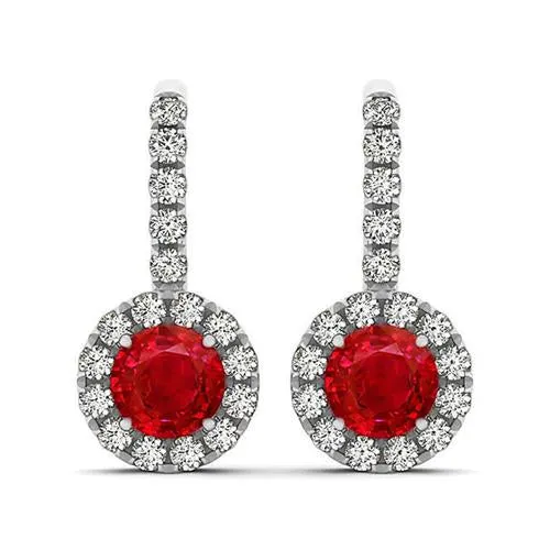 Earrings Brilliant Cut 850 Ct Ruby And Natural Earth Mined Diamonds Dangle Earrings White Gold 14K GB Earrings Brilliant Cut 850 Ct Ruby And Natural Earth Mined Diamonds Dangle Earrings White Gold 14K GB