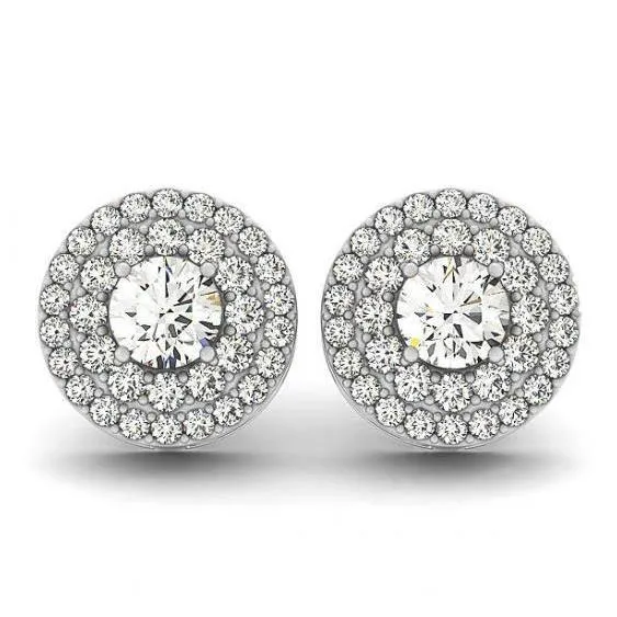 Earrings GB 168 Carats Round Natural Earth Mined Diamonds Studs Halo Pair Earrings White Gold 14K