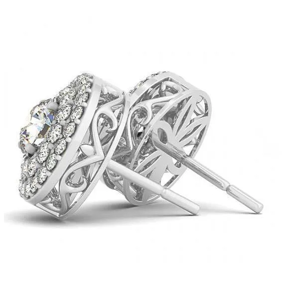 Earrings GB 168 Carats Round Natural Earth Mined Diamonds Studs Halo Pair Earrings White Gold 14K Earrings GB 168 Carats Round Natural Earth Mined Diamonds Studs Halo Pair Earrings White Gold 14K