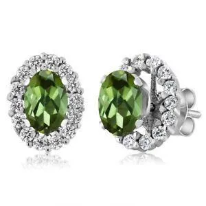 Earrings GB 14K White Gold Lady Stud Earrings 10 Carats Tourmaline And Natural Earth Mined Diamond Earrings GB 14K White Gold Lady Stud Earrings 10 Carats Tourmaline And Natural Earth Mined Diamond