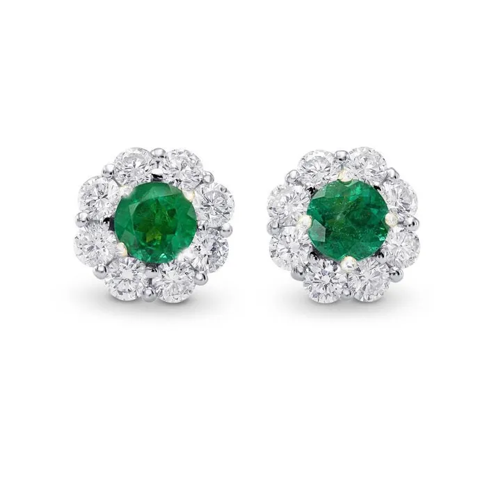 Earrings GB Round Cut 540 Carats Green Emerald Natural Earth Mined Diamond Stud Halo Earrings White Gold Earrings GB Round Cut 540 Carats Green Emerald Natural Earth Mined Diamond Stud Halo Earrings White Gold