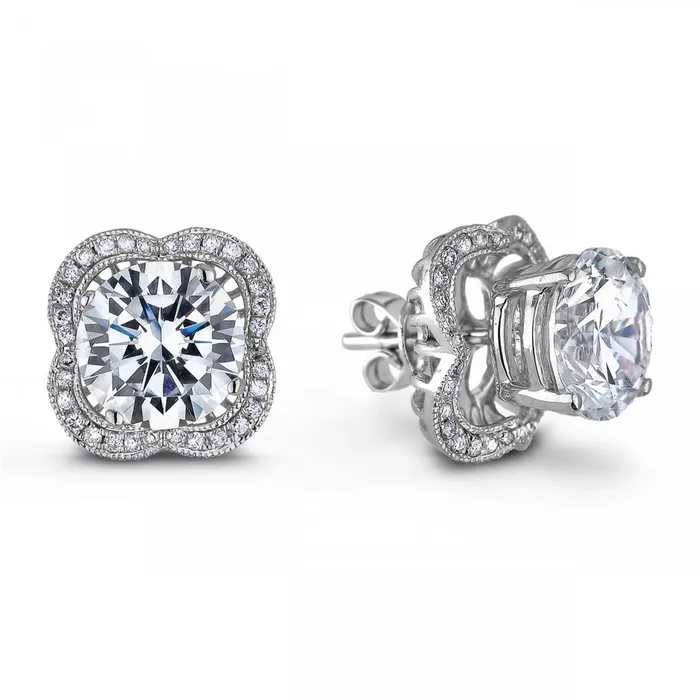 Earrings GB Round Halo Natural Earth Mined Diamond Stud Earring White Gold Lady Jewelry 232 Carats