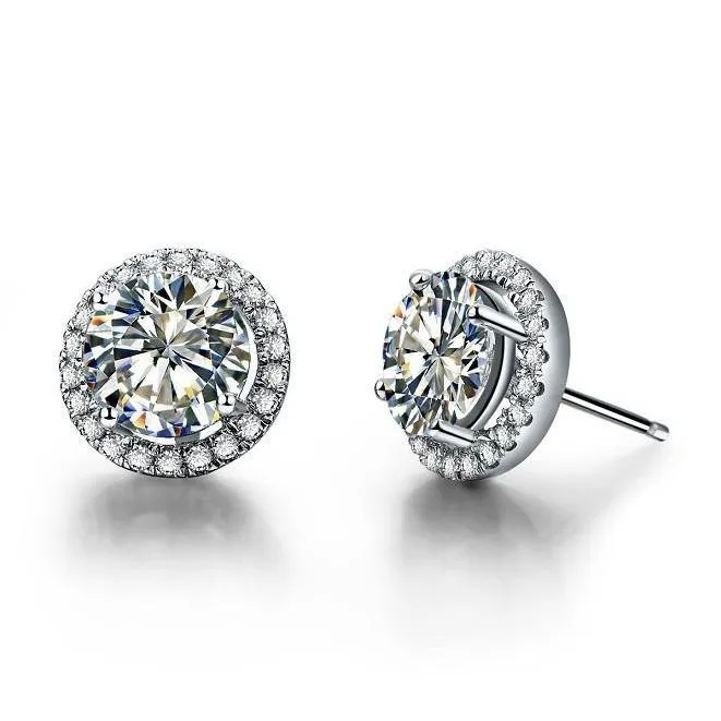 Earrings GB Sparkling Round 244 Carats Natural Earth Mined Diamond Stud Halo Earrings White Gold 14K Earrings GB Sparkling Round 244 Carats Natural Earth Mined Diamond Stud Halo Earrings White Gold 14K