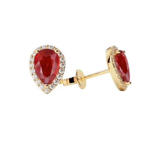 Earrings GB Yellow Gold Pear Cut Ruby With Natural Earth Mined Diamond 440 Carats Stud Earrings Earrings GB Yellow Gold Pear Cut Ruby With Natural Earth Mined Diamond 440 Carats Stud Earrings