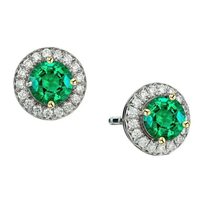 Earrings HarryChadEntcom Round Diamond And Green Emerald Earrings Halo Stud For Women Earrings HarryChadEntcom Round Diamond And Green Emerald Earrings Halo Stud For Women