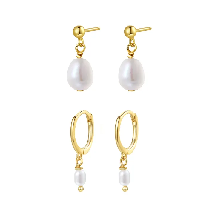 Earrings Hey Happiness Classic Pearl Huggie and Stud Earring Set