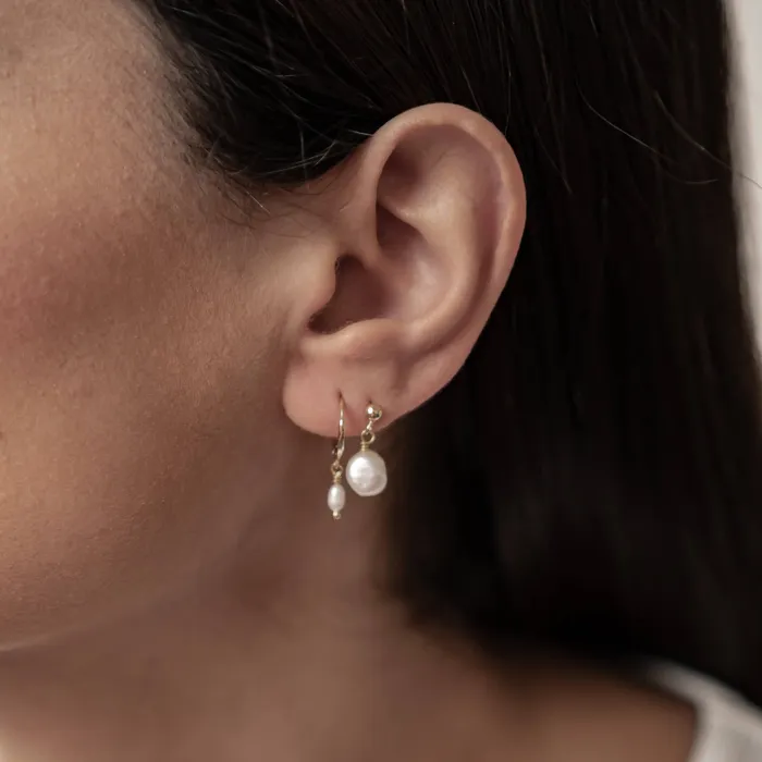 Earrings Hey Happiness Classic Pearl Huggie and Stud Earring Set Earrings Hey Happiness Classic Pearl Huggie and Stud Earring Set