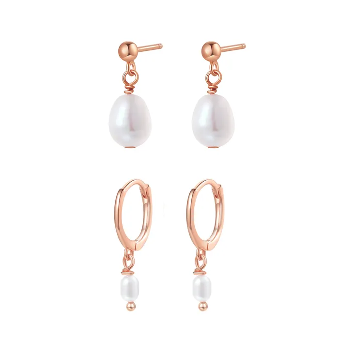 Earrings Hey Happiness Classic Pearl Huggie and Stud Earring Set Earrings Hey Happiness Classic Pearl Huggie and Stud Earring Set