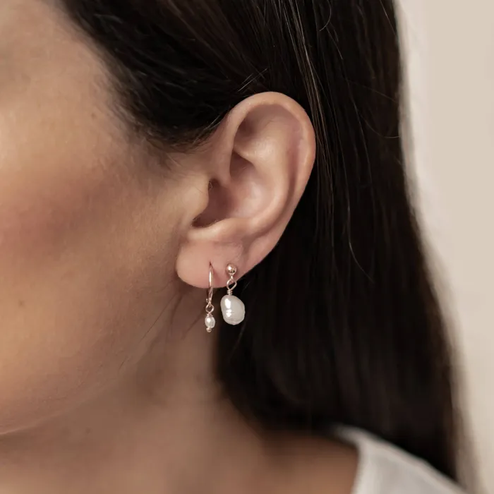 Earrings Hey Happiness Classic Pearl Huggie and Stud Earring Set Earrings Hey Happiness Classic Pearl Huggie and Stud Earring Set