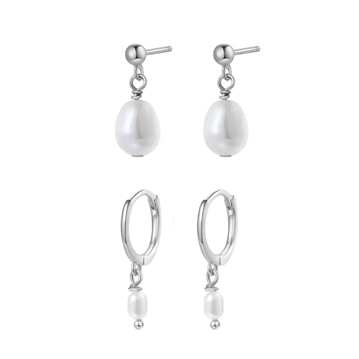 Earrings Hey Happiness Classic Pearl Huggie and Stud Earring Set Earrings Hey Happiness Classic Pearl Huggie and Stud Earring Set
