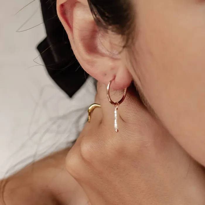 Earrings Hey Happiness Double Pearl Charm Hoop Earrings Sterling Silver Gold