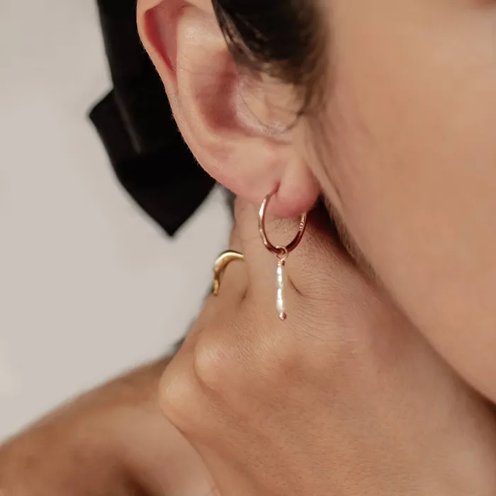 Earrings Hey Happiness Double Pearl Charm Hoop Earrings Sterling Silver Gold