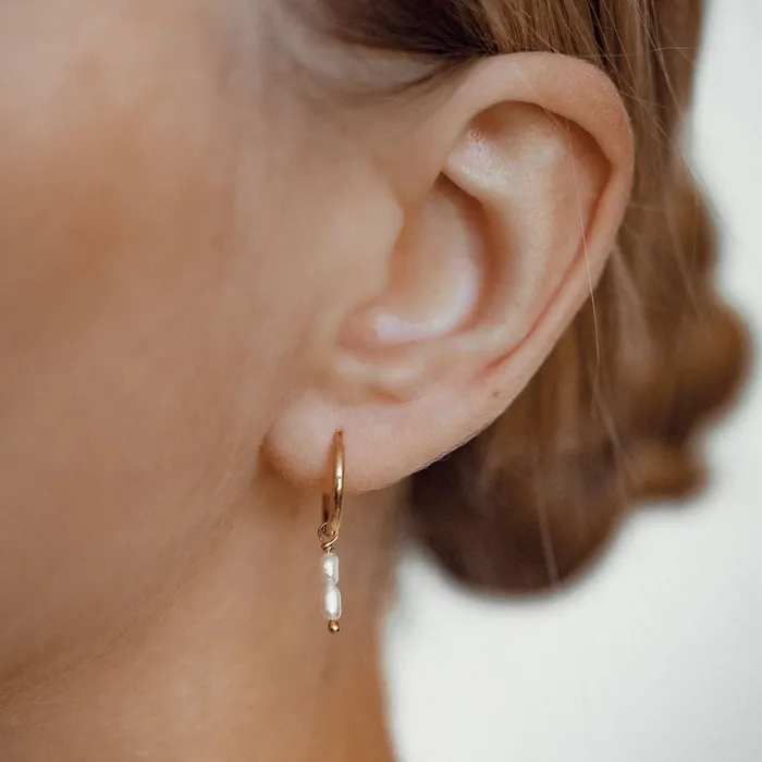 Earrings Hey Happiness Double Pearl Charm Hoop Earrings Sterling Silver Gold