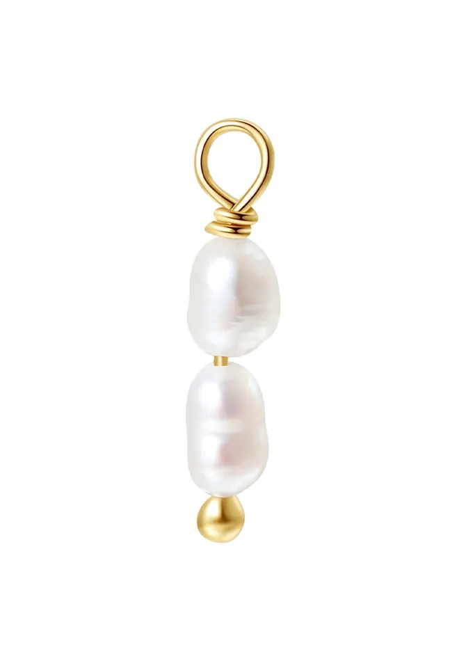 Earrings Hey Happiness Double Pearl Charm Hoop Earrings Sterling Silver Gold