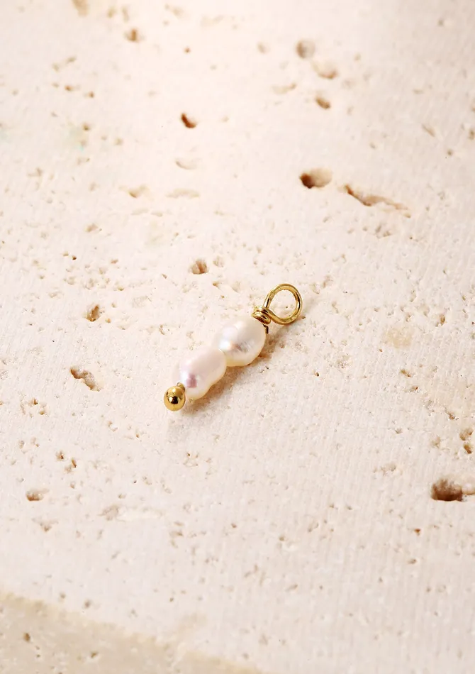 Earrings Hey Happiness Double Pearl Charm Hoop Earrings Sterling Silver Gold