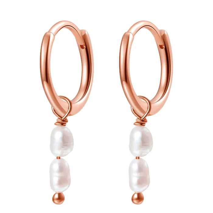 Earrings Hey Happiness Double Pearl Charm Hoop Earrings Sterling Silver Gold