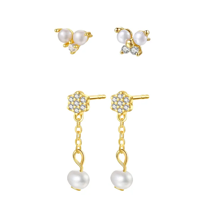 Earrings Hey Happiness Flower Pearl Earrings Set Sterling Silver