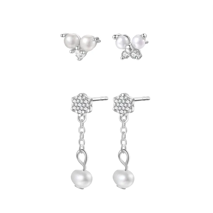 Earrings Hey Happiness Flower Pearl Earrings Set Sterling Silver