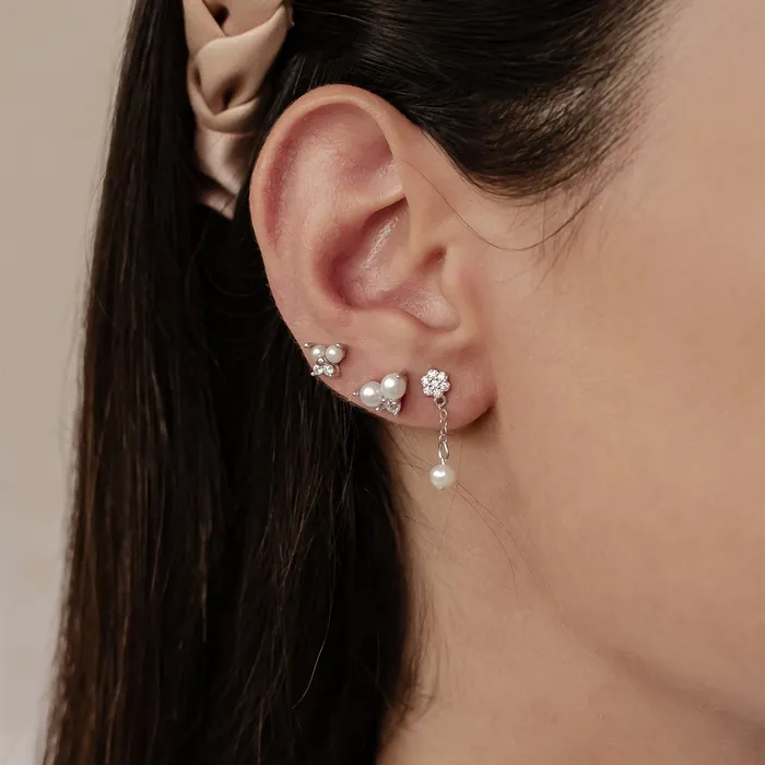 Earrings Hey Happiness Flower Pearl Earrings Set Sterling Silver