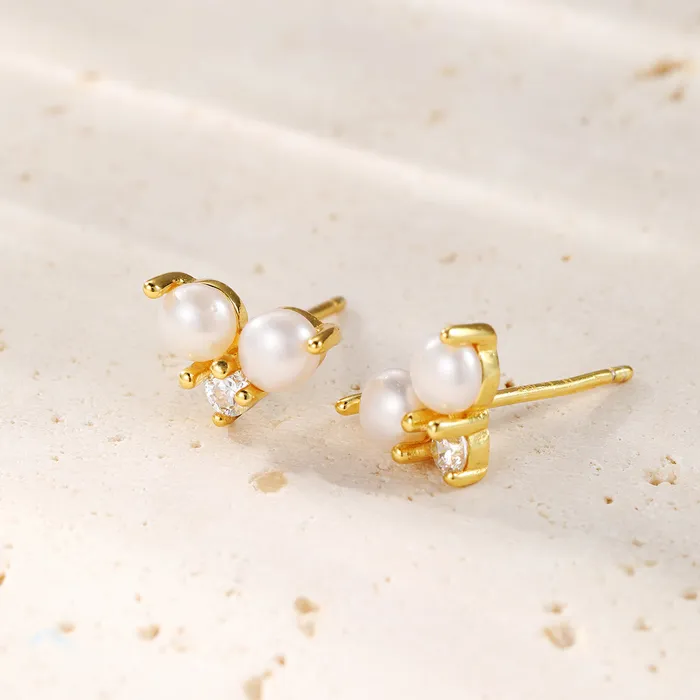 Earrings Hey Happiness Pyramid Pearl Stud Earrings Sterling Silver Gold Earrings Hey Happiness Pyramid Pearl Stud Earrings Sterling Silver Gold