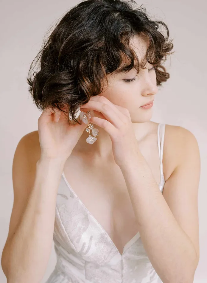 Earrings twigs honey Crystal and silk petal chandelier earring Style 2304