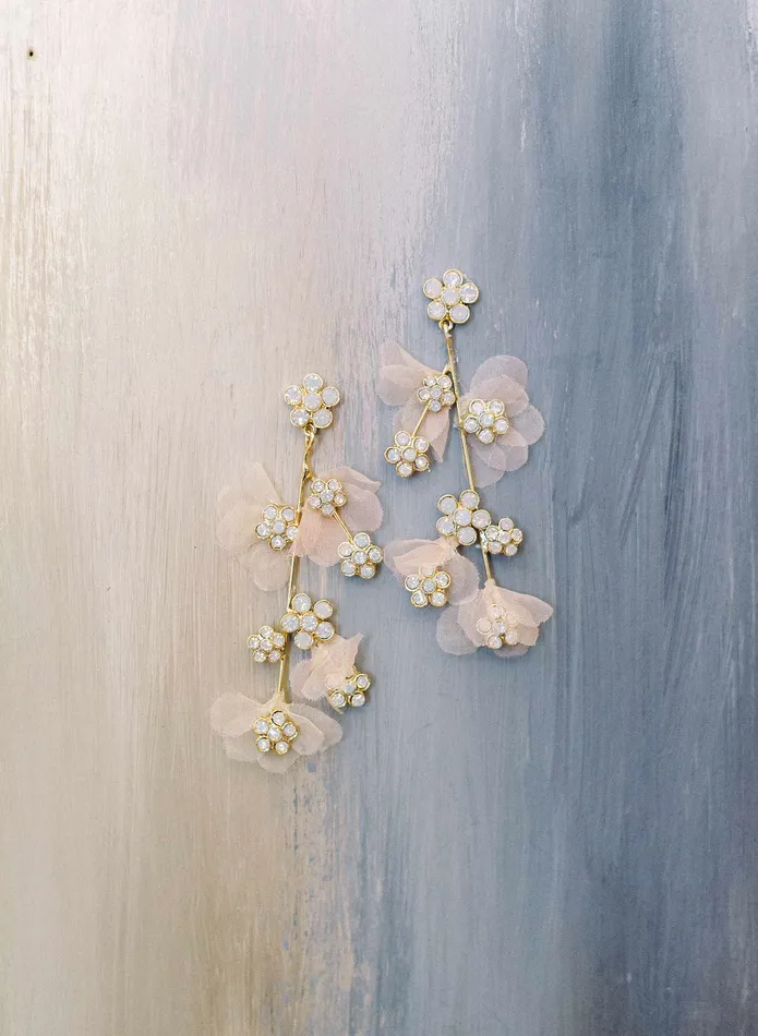 Earrings twigs honey Crystal and silk petal chandelier earring Style 2304