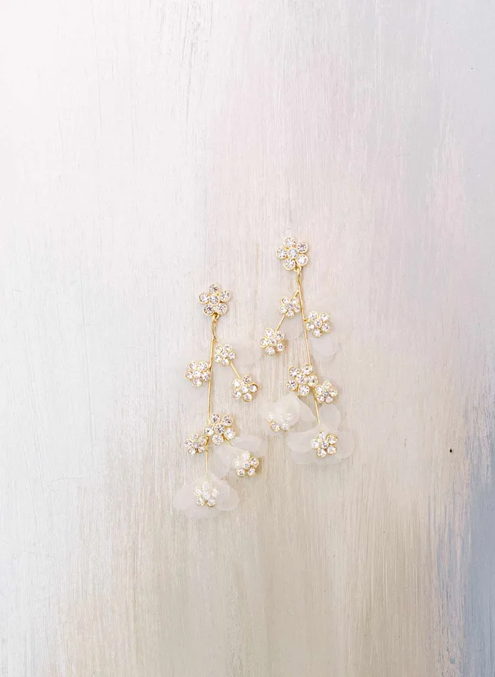 Earrings twigs honey Crystal and silk petal chandelier earring Style 2304