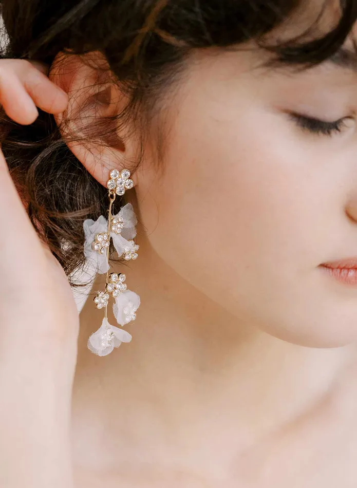 Earrings twigs honey Crystal and silk petal chandelier earring Style 2304