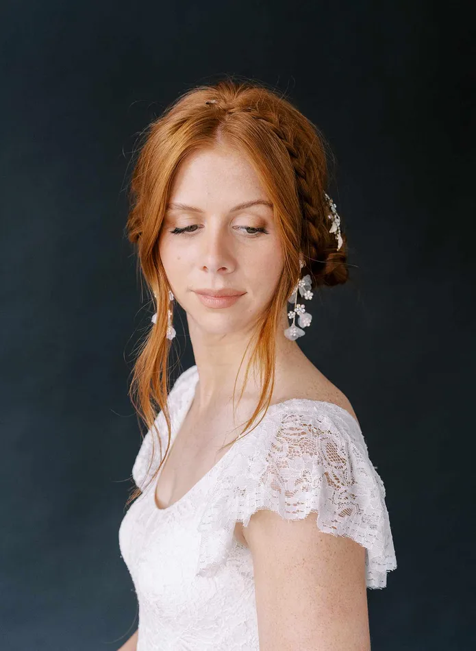 Earrings twigs honey Crystal and silk petal chandelier earring Style 2304