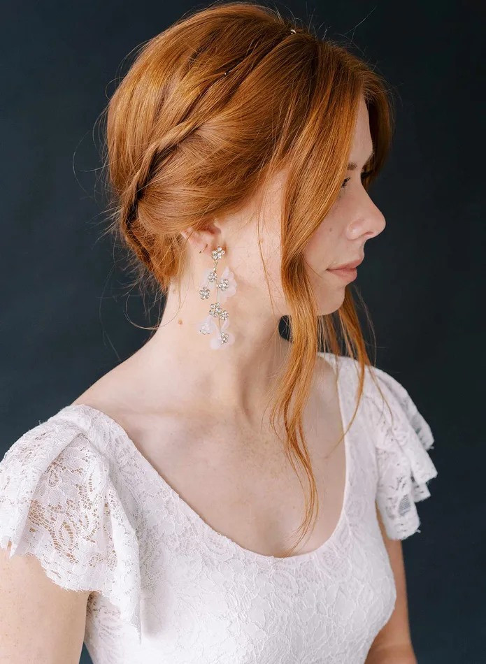 Earrings twigs honey Crystal and silk petal chandelier earring Style 2304