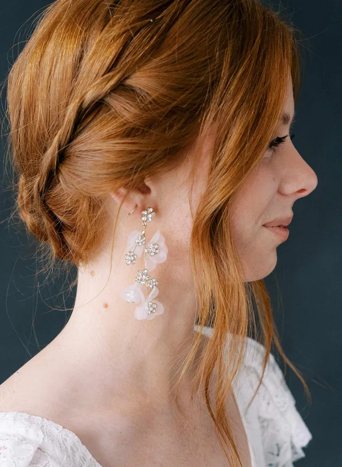 Earrings twigs honey Crystal and silk petal chandelier earring Style 2304