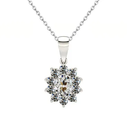Flower Style Pendant Round Old European Mined Diamond 2 Carats White Gold HarryChadEntcom Necklaces Flower Style Pendant Round Old European Mined Diamond 2 Carats White Gold HarryChadEntcom Necklaces