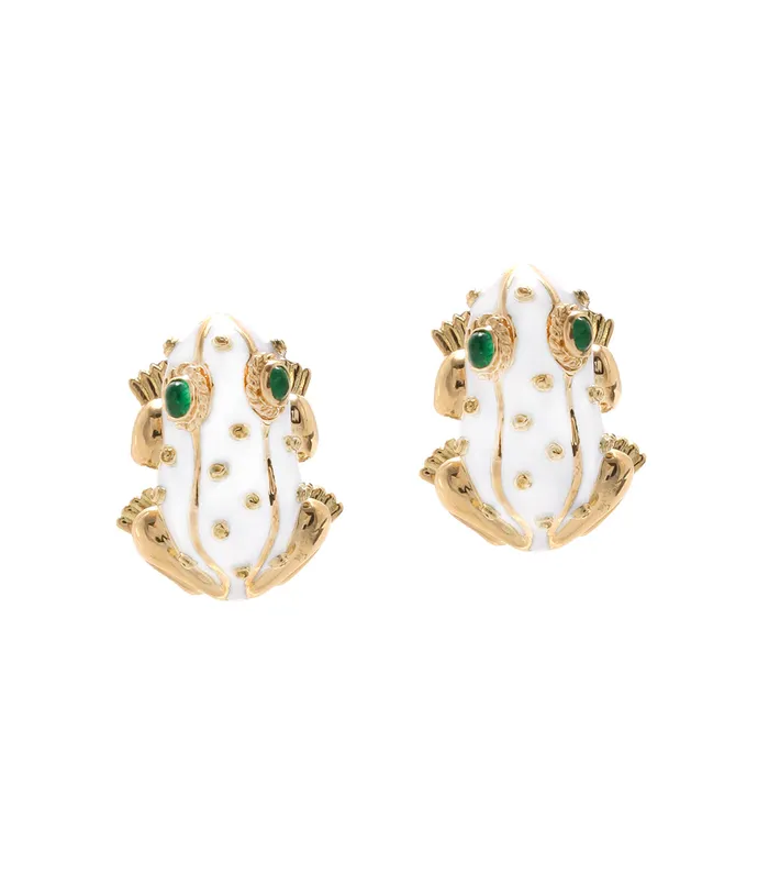 Frog Earrings White Enamel David Webb Earrings